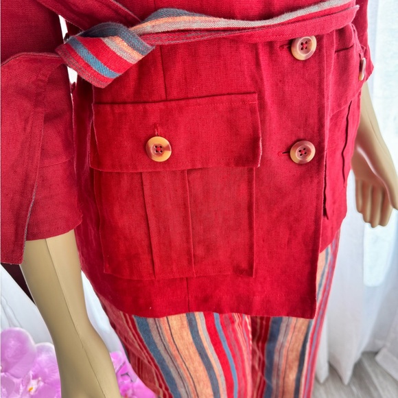 Paraphrase Red Linen Pant And Blazer Jacket Set Size 8 Vibrant Retro Striped - Picture 2 of 15